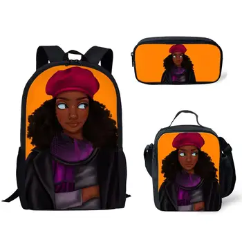 

Children's 3PCs/Set School Bags African Black Girls Prints Pattern Kids Backpack Student Bookbags Satchel Daypack Mochila