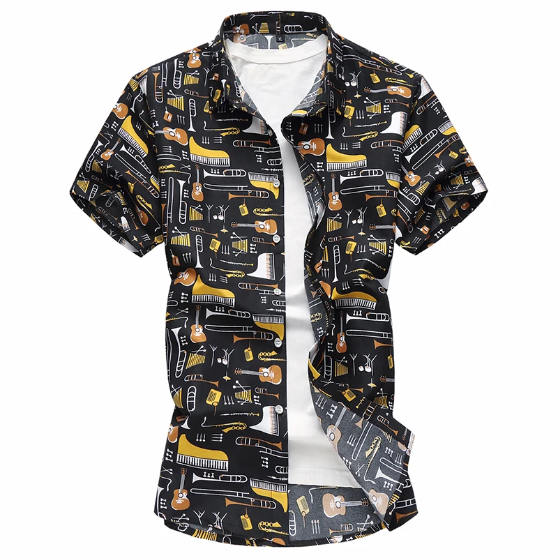 

European style creative graffiti print fashion short sleeve shirt Summer quality cotton camisa masculina luxury men shirt M-7XL