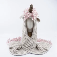 Брендовый шарф с капюшоном в виде единорога, толстовка с капюшоном в виде лисы и животных, вязаная шапка-хомут, милая модная детская шапка с капюшоном