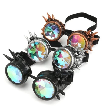 

Vintage Colorful Kaleidoscope Glasses Creative Rivet Steampunk Goth Glasses Halloween Fashion Cosplay Goggles New Arrival
