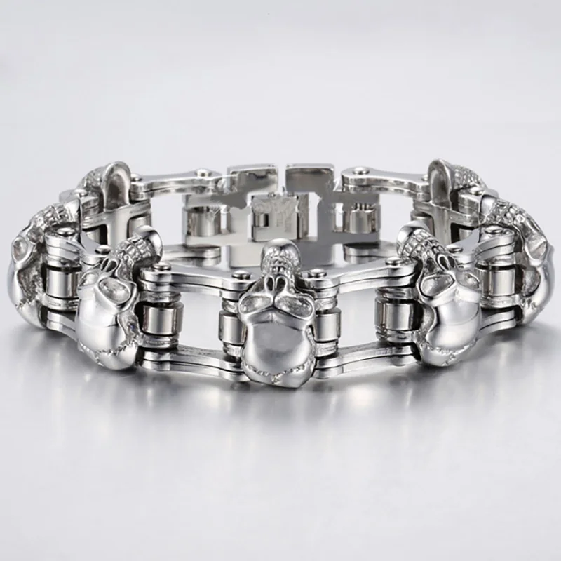 Высокое качество нержавеющая сталь блестящий Череп Шарм мужской браслет мальчик Панк Скелет Мода Байкер ювелирные изделия лучший подарок для больших мужчин