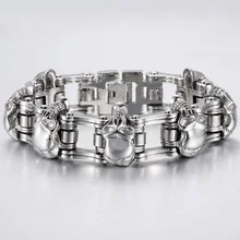 Высокое качество нержавеющая сталь блестящий Череп Шарм мужской браслет мальчик Панк Скелет Мода Байкер ювелирные изделия лучший подарок для больших мужчин