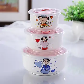 

Three Sets of Bone China Preservation Instant Noodle Bowl with Lid Microwave Sealed Lunch Box Plastic Bowl Bowls Ceramic Kirean
