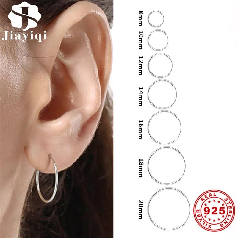 Simple Style Hoop Earrings Smooth 925 Sterling Silver Circle 