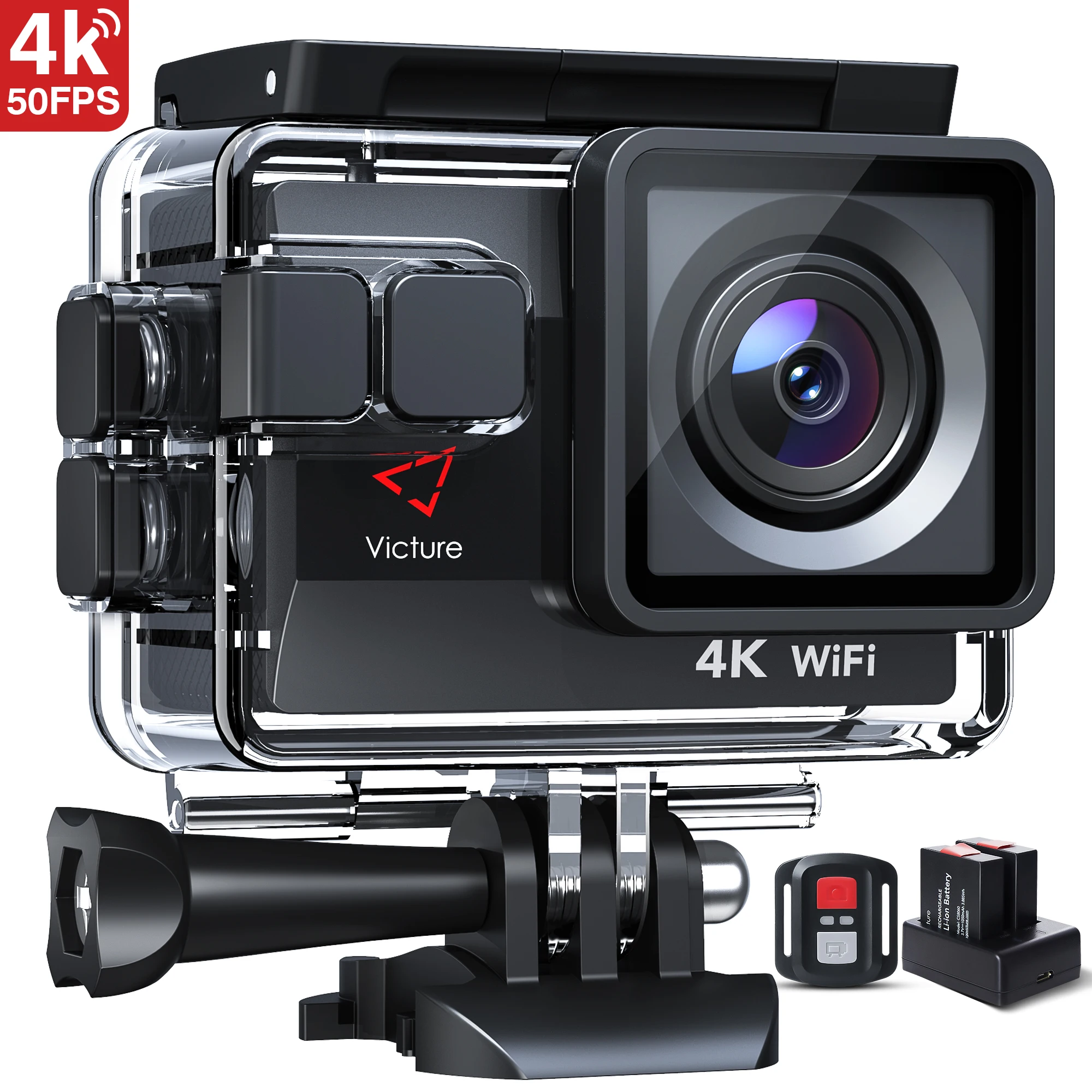 Victure AC820 Touch Screen 4K 50FPS Action Camera with 2 Batteries and Battery Charger Zoom 4X dual with 20MP EIS Multiple Accessories 40M Waterproof Underwater Camera Remote Control sports camera Action Cameras