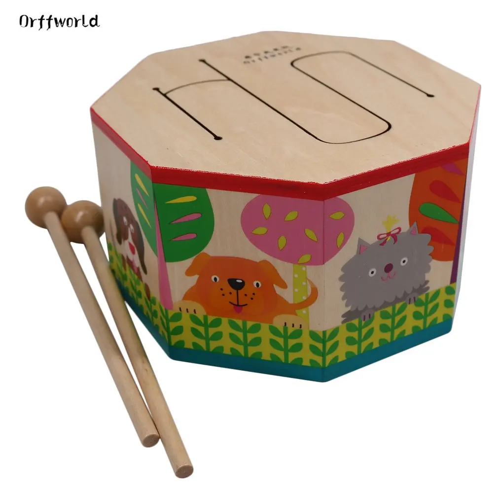 Orff world детские Ранние обучающие Мультяшные деревянные ручные барабанные игрушки Музыкальный ударный инструмент Детские Подарочные игрушки Детские музыкальные игрушки