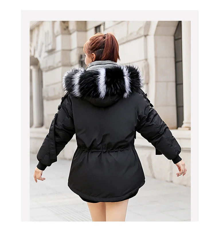 Новинка зимняя куртка женская короткая с капюшоном пуховая хлопковая куртка меховой воротник для похудения Талия теплые толстые парки женские пальто