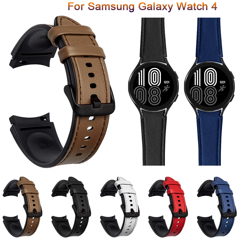 

Official Silicone+leather Strap for Samsung Galaxy Watch 4 Classic 46mm 42mm/Watch4 44mm 40mm Band Metal Buckle Wristbands Belt