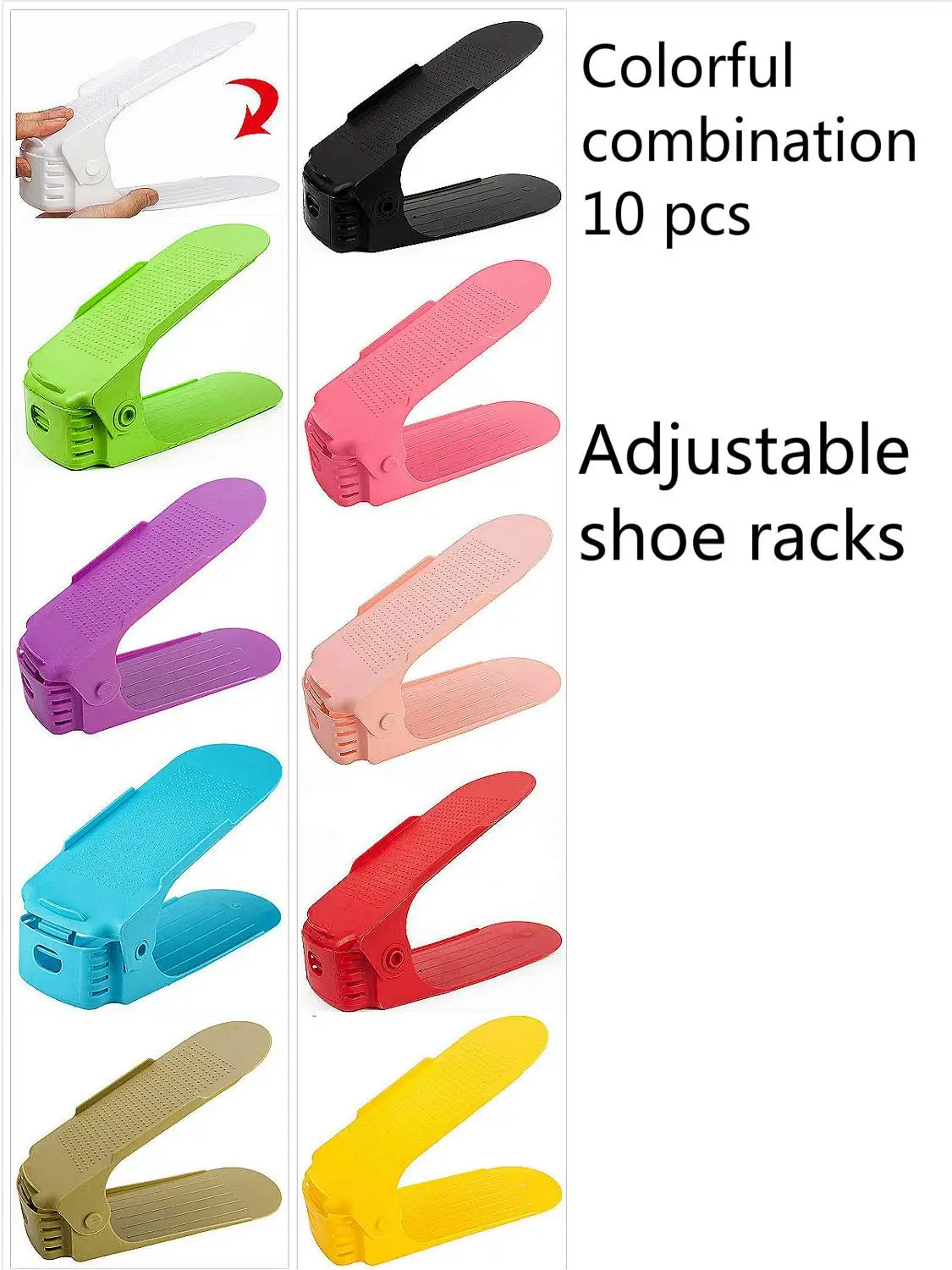 colorful 10pcs Durable Colorful Adjustable Shoe Organizer Footwear Support Storage Shoe Rack Stand Space Saving Cabinet Closet Stand Shoe - Цвет: colorful