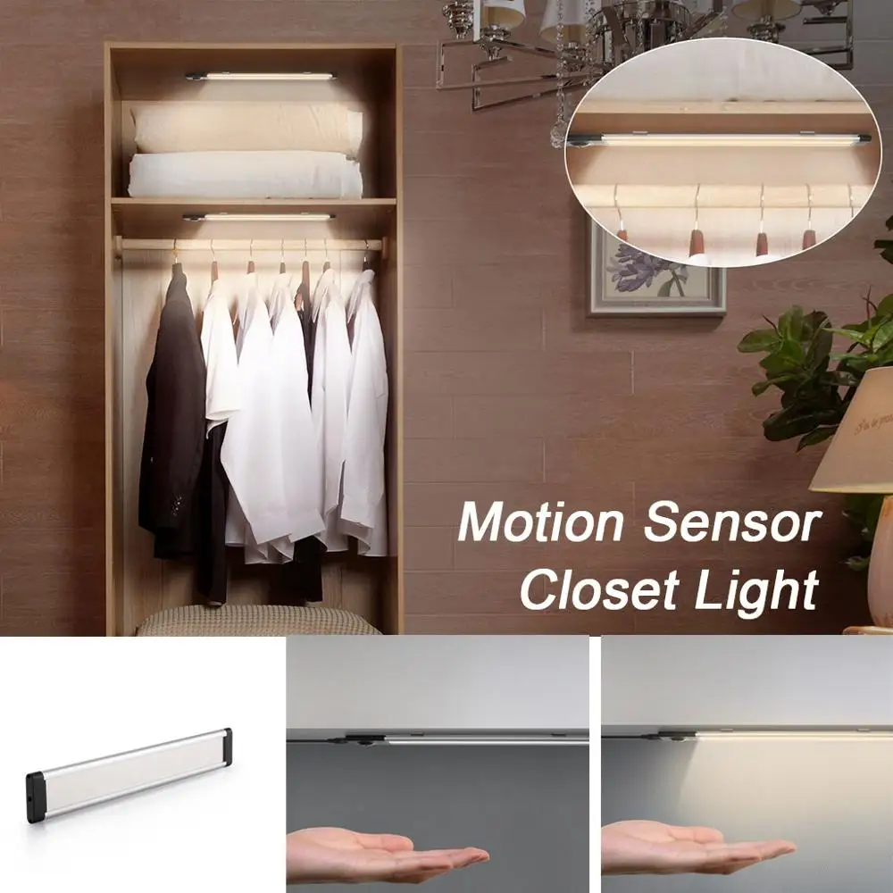 Best DC12V Motion Sensor Closet Light Rechargable 10 LED Under Cabinet Lighting Infrared detector Wardrobe kitchen cabinet flat light