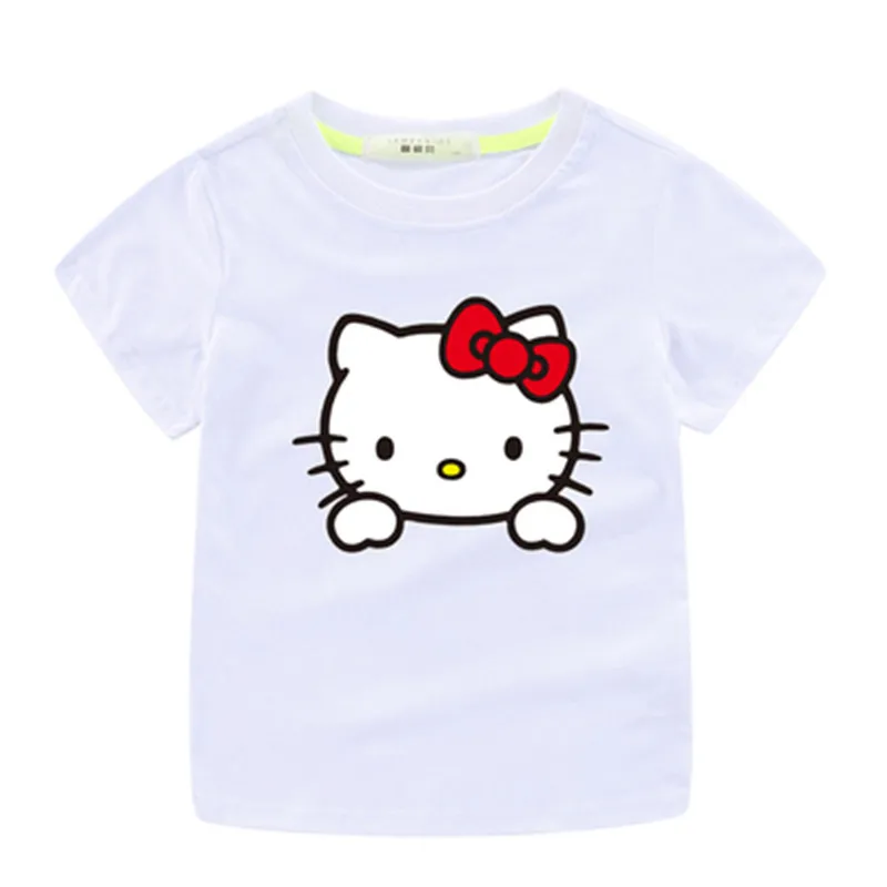 Hello kitty/Летняя футболка принцессы для девочек; Детские хлопковые топы; футболки; детская одежда для дня рождения; одежда для малышей; костюм