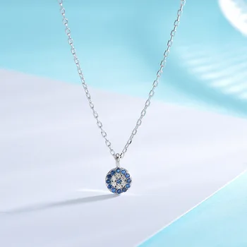 

Ms Necklace Korean Personality Art Sterl Silver with Rhinestones Blue Eyes Clavicle Chain Pendant Girl Neck Jewelry Accessories