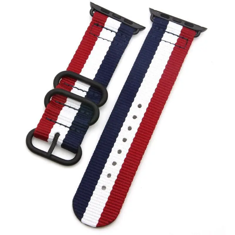 blue white red Ремешок NATO для Apple watch 5 ремешок 44 мм 40 мм iWatch 42 мм 38 мм спортивный нейлоновый браслет ремешок для часов Apple watch 4 3 2 1 42/38 мм - Цвет ремешка: blue white red