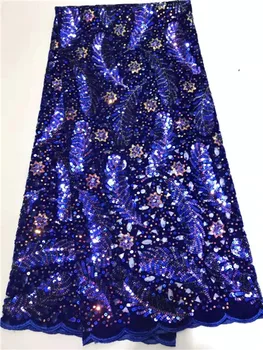 

Royal Blue Sequins Lace Fabric High Quality African French Tulle Lace Fabric Embroidery For Sequins Lace Nigeria Party Dress F11
