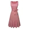 Women Casual Sleeveless Bow Grid Party Retro Bandage Fashion A line Dress EA192 ► Photo 2/6