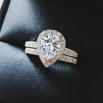 

Real 925 Sterling Silver pear shape zircon Wedding Ring Set for Bridal Women Men Finger Gift Africa Fashion Jewelry R5355S