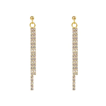 

2020 new wave super flash zircon earrings female asymmetrical lines long tassel earrings ladies gift