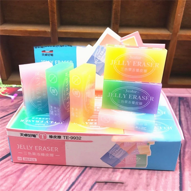 Three-color Jelly Color Eraser Three-dimensional Crystal School Supplies Student Q Bomb Pencil Correction | Канцтовары для офиса и