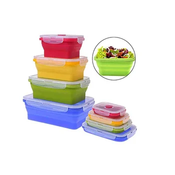

Collasible Silicone Food Storage Boxes with BPA Free Airtight Plastic Lids Set of 3 Small and Large Collapsible Meal Prep Contai