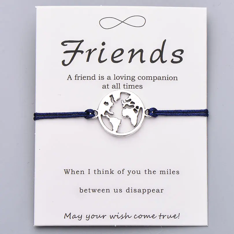 Pipitree модный браслет дружбы, красная нить на удачу, Карта мира, браслеты для женщин, мужчин, друзей, ювелирный подарок, регулируемый - Окраска металла: dark blue with card