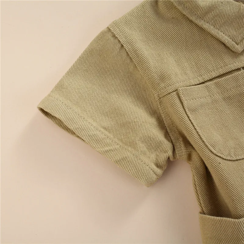Baby Rompers Cotton Jumpsuit Baby Jumpsuit 1-5 Years Kids Girls Casual Long Sleeve Jumpsuit Solid Color Lapel Pocket Single-Breasted Spring Autumn Rompers For Infant Girls