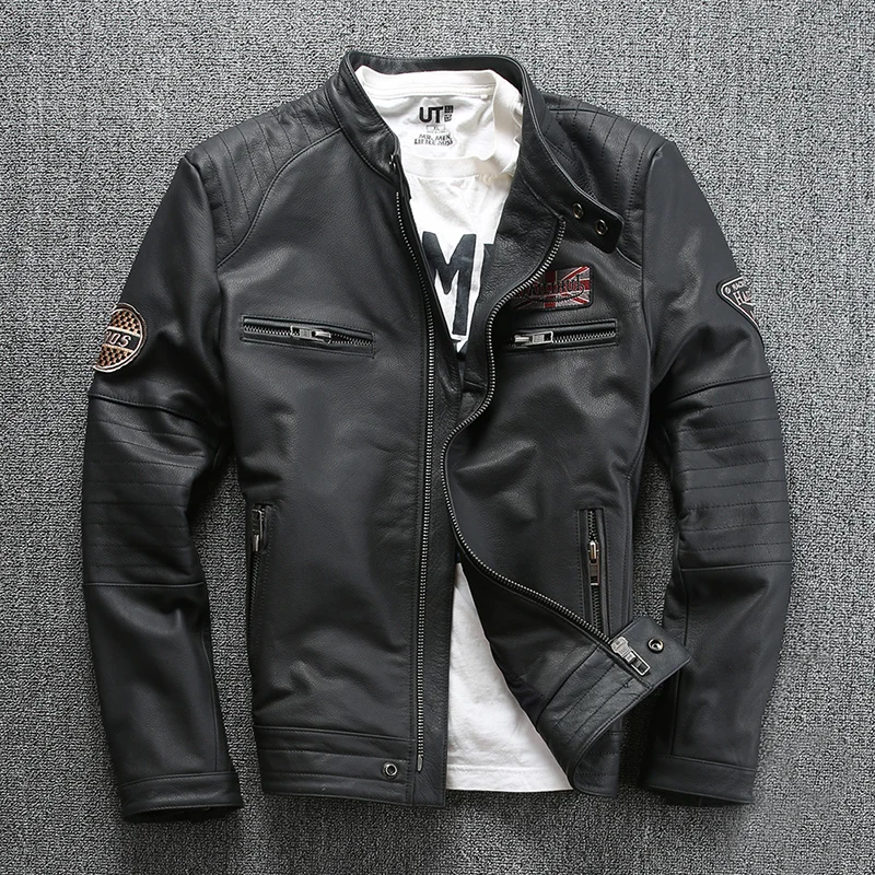 

Men's Genuine Leather Jackets Motorcycle Rider Black Jacket Spring Autumn Luxury Top Quality Soft Cowhide Coat DHL Free Shipping