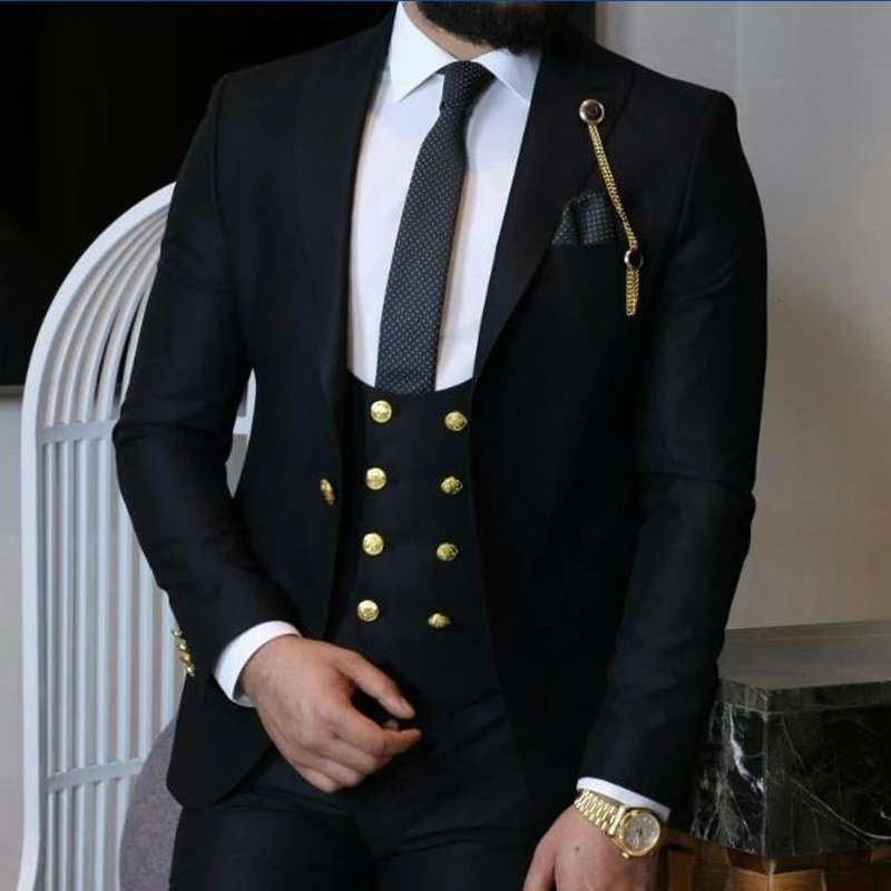 One Button Groomsmen Peak Lapel Groom Tuxedos Men Suits Wedding/Prom Best Blazer ( Jacket+Pants+Vest+Tie)A94