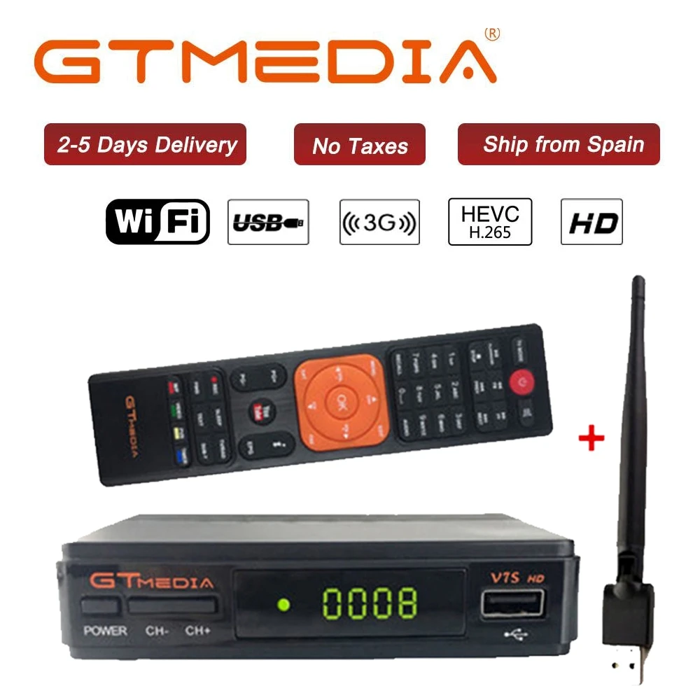 

GTmedia V7 PLUS TV Terrestrial Receiver DVB-T2/S2 H.265 Support HDMI USB WIFI 2.4G 5G Set Top Box with 7 clines cccam europe