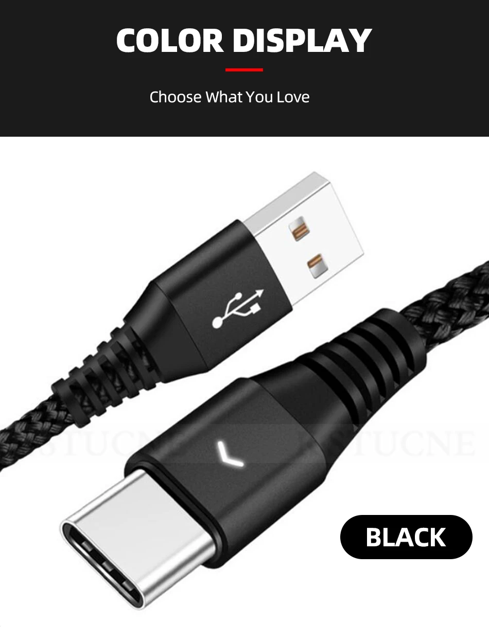 KSTUCNE Тип usb C кабель 1,2 м/1,8 м светодиодный 2.4A быстрой зарядки кабель usbc для samsung A50 A70 A30 huawei P30 P20 Lite Тип usb-usb-c