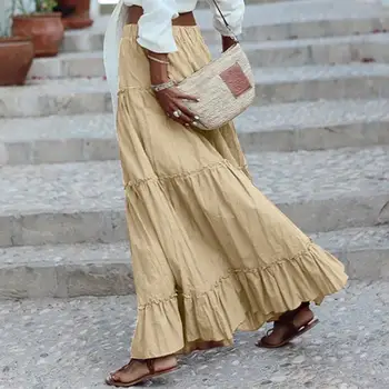 

ZANZEA Women Ruffkes Pleated Skirts 2020 Spring High Waist Skirts Female Casual Faldas Saia Cotton Solid Vestidos Plus Size Robe