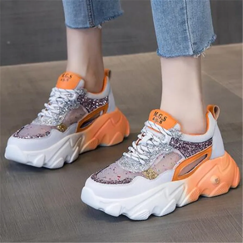

Women Chunky Sneakers Summer Breathable Mixed Colors Lace Up Old Dad Shoes Woman Fashion Casual Shoes Tenis Female Trainers