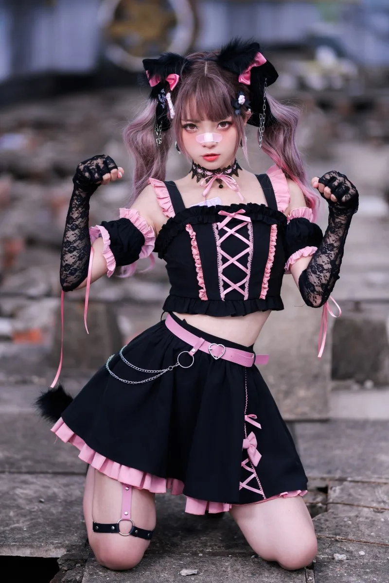 10pcs cosplay emo gothic costume set pink