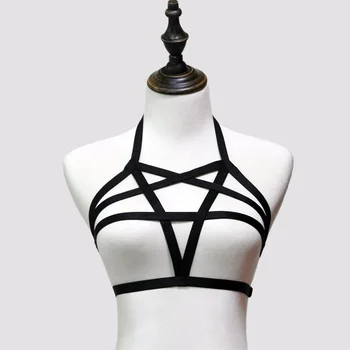 

Handmade Black Body Harness Bra Crop Top Gothic Harness Bralet Strappy Caged Bra