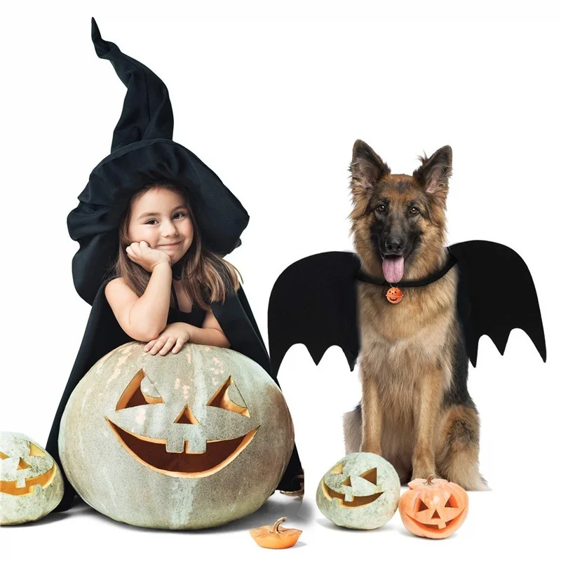 

Pet Cat Dogs Halloween Kittens Black Bat Wings Cosplay Funny Costume for Dog Cats Puppies pumpkin bell