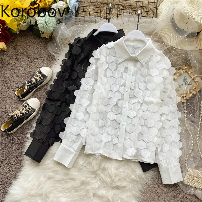 Korobov Korean OL Women Chiffon Blouses Summer New Turn-Down Collar Blusas Mujer Elegant Single Breasted Female Shirts 79692 | Женская