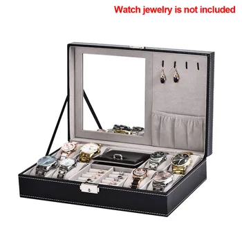 

8 Grids Watch Box With Mirror Wristwatch PU Leather Portable Holder Organizer Collector Display Earrings Jewelry Storage Case