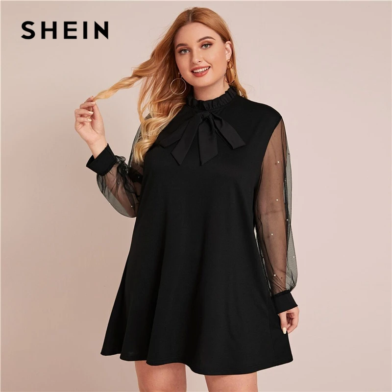 Женское Сетчатое платье туника SHEIN элегантное мини с оборками спереди и