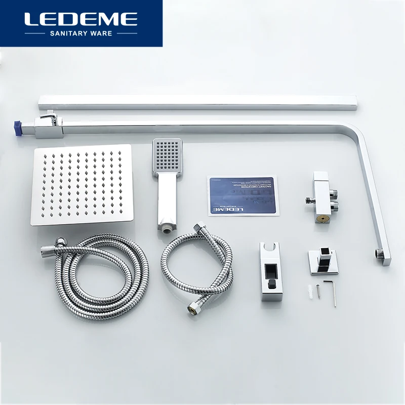 LEDEME Bath Shower Faucet Set Wall Mounted Shower Faucets Bathroom Faucet Bathtub Faucets Waterfall Mixer Tap Set Torneira L2416