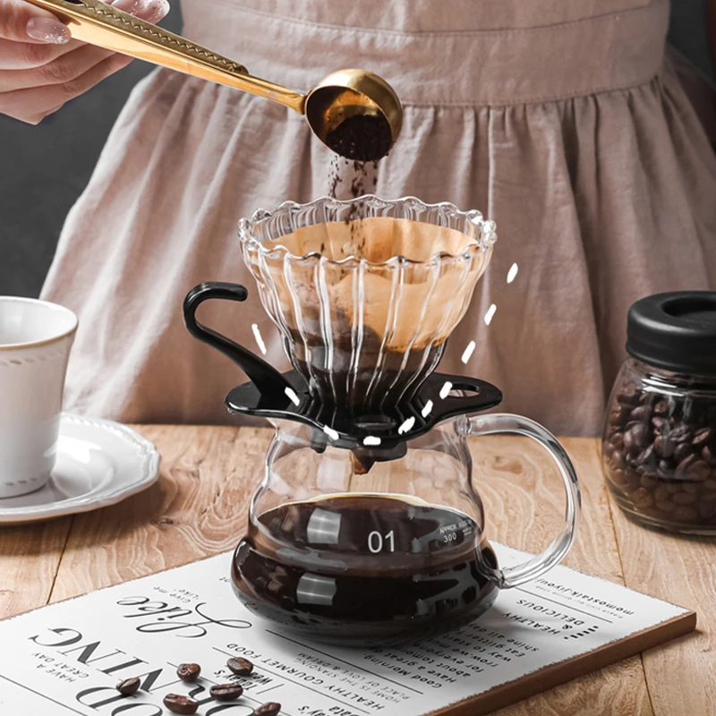 

Cafeteira de vidro à mão, resistente a altas temperaturas, conjunto de filtro de café, copo de boca longa, pote de café,