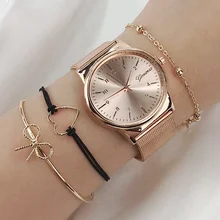 

2021NEW 4PCS Women Watches Luxury Wrist watch relogio feminino Clock for Women Milanese Steel Lady Rose Gold Quartz Ladies