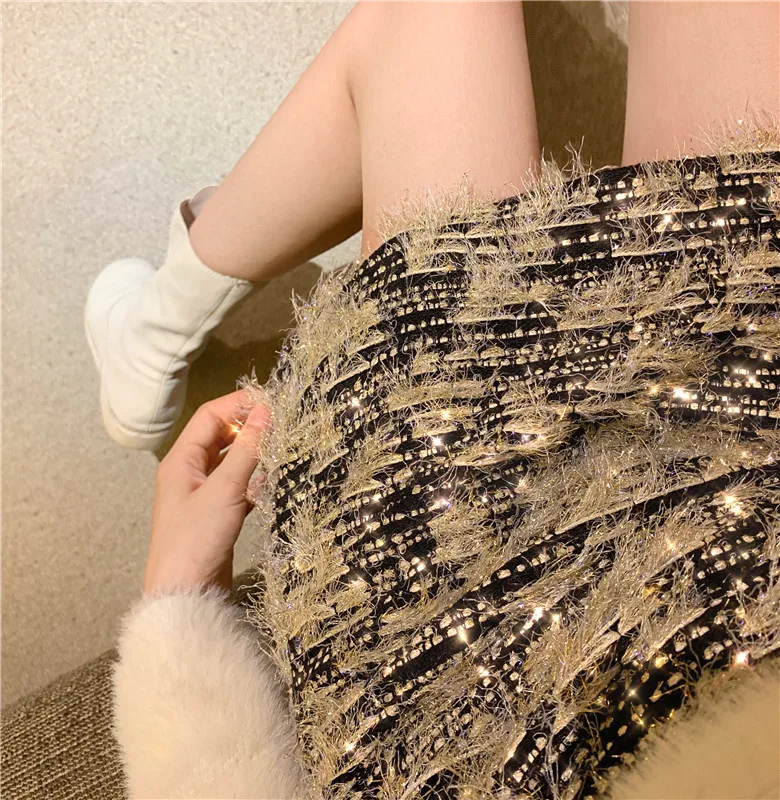 Корейская яркая шелковая шерстяная юбка, женская модная тонкая мини-юбка с высокой талией, женская новая простая высококачественная черная юбка для женщин