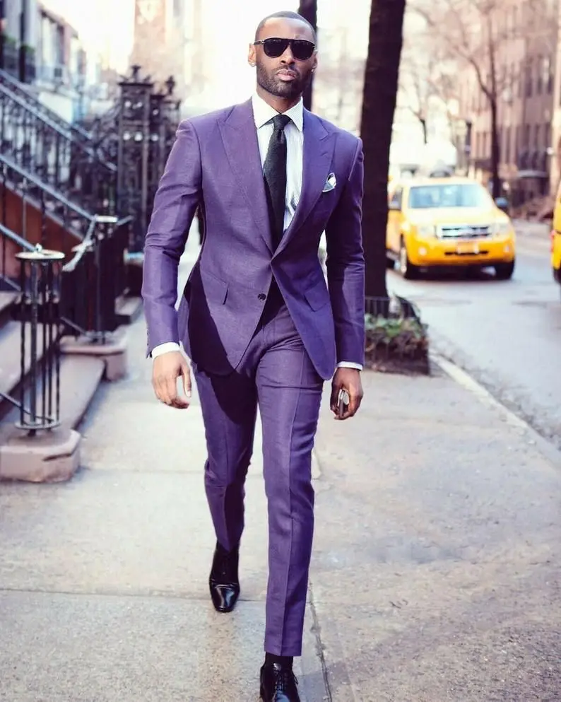 Purple Men Suits Two Piece Coat &amp; Pants Made Peaked Lapel Suit Colorful Outfit