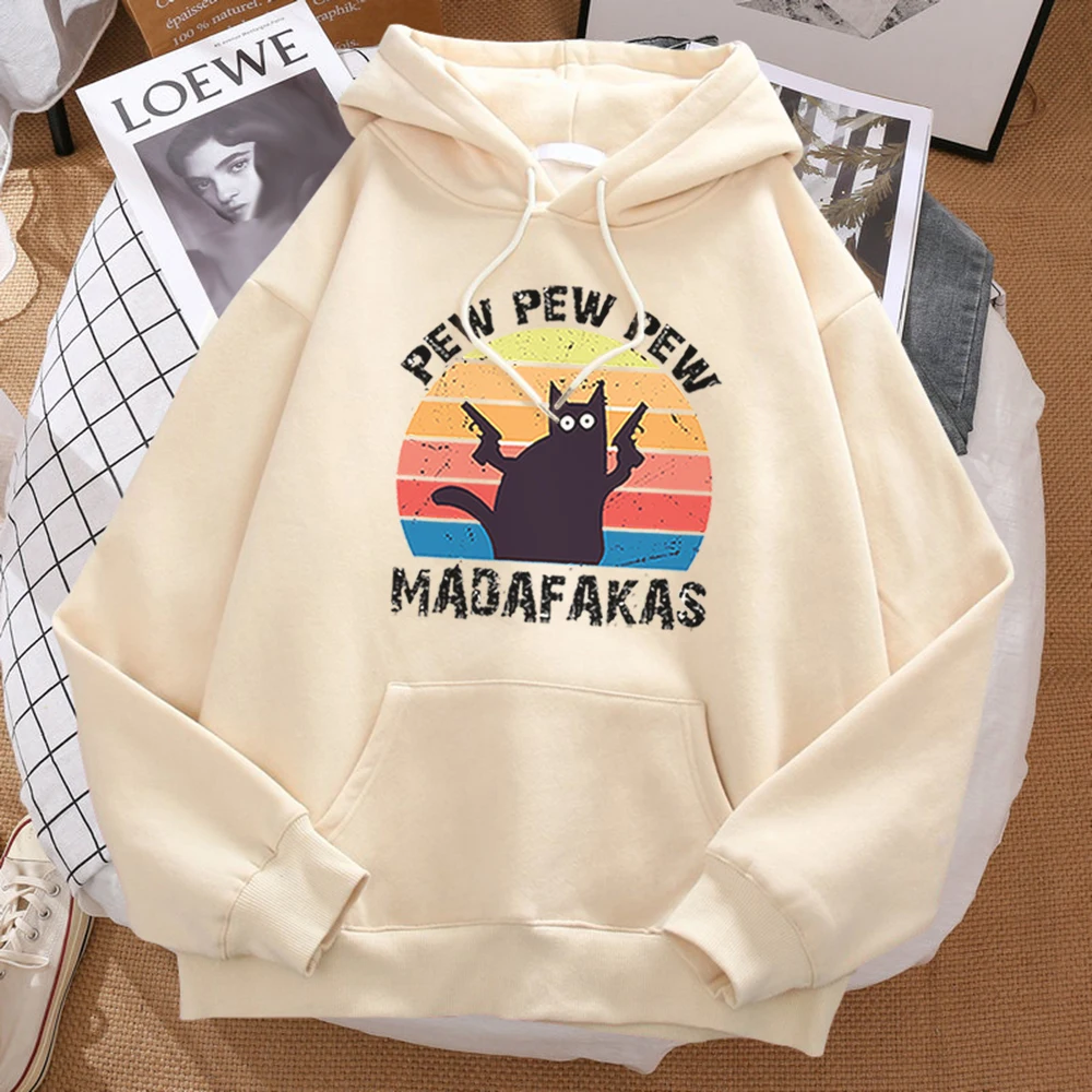 Madafakas-Sudadera con capucha de Pew para mujer, con estampado de gato y dibujos animados, sencilla y cómoda, estilo Harajuku, informal, con cordones, a la moda