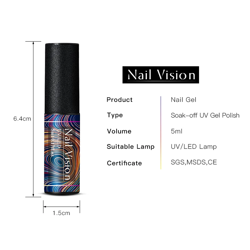 Nail Vision 5 мл УФ-гель для ногтей полуперманентный замачиваемый УФ-гель лак для ногтей гель-краска для ногтей для маникюра матовый топ необходим