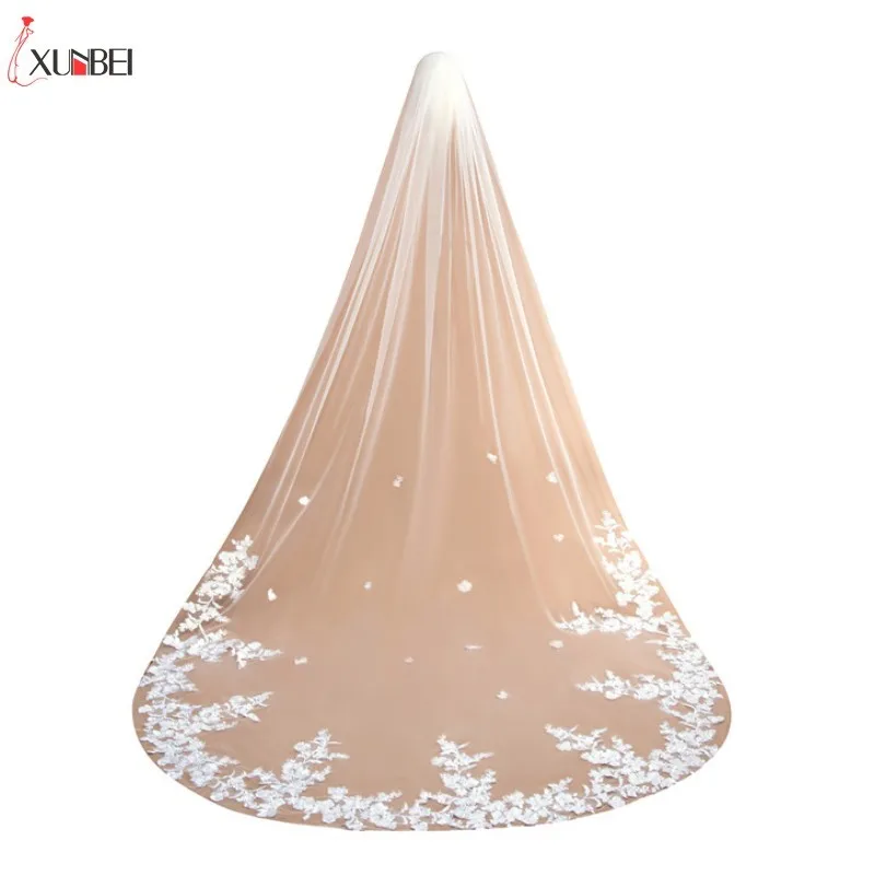 3m Long Cathedral Wedding Veil With Comb Lace Applique One Layer Bridal Veils Bride Headwear 2020 Wedding Hair Accessories