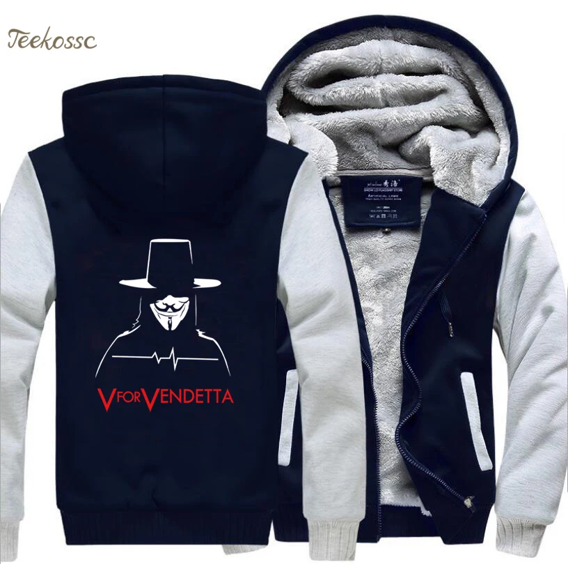 V for Vendetta, мужская толстовка с капюшоном, куртки для мужчин,, Зимние флисовые толстовки на молнии, плотные толстовки, черная толстовка с капюшоном, пальто для мужчин