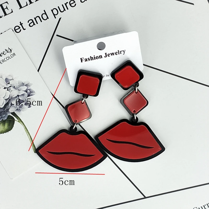2019 Korean Fashion Long Earring Big Heart Figure Lips Tassel Geometric Acrylic Drop Earrings For Women Punk Jewelry Accessories