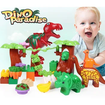 

40PCS Dinosaur paradise Big Size Building Blocks Sets Dragon City DIY Duploed Bricks Educational Toys gifts for Children kids