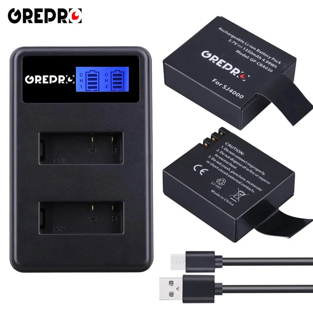 4 шт. PG1050 SJ4000 sj5000 sj6000 sj7000 батарея + ЖК дисплей двойное зарядное устройство для