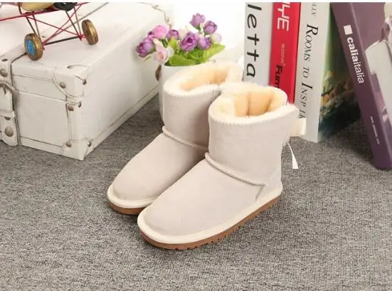 5062 Beige Новинка; теплые зимние сапоги для девочек; зимняя детская обувь; ботинки для девочек с бантом; кожаная обувь для детей; зимняя обувь - Цвет: 5062 Beige
